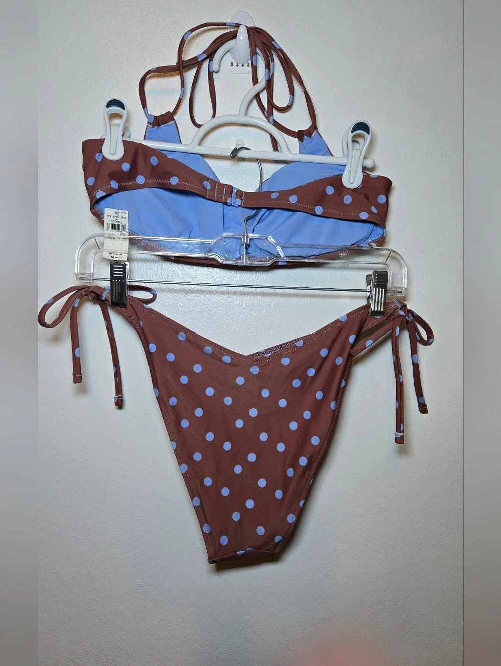 NWT Aerie Bikini Set Size Medium Cheeky Brown Blue Polka Dot